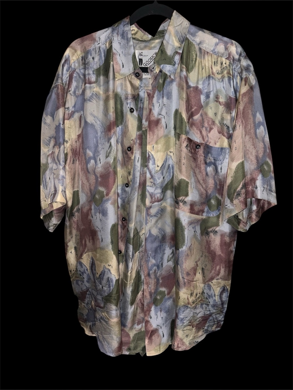 Goouch Abstract Watercolor Short Sleeve Button-Up Shirt silk large